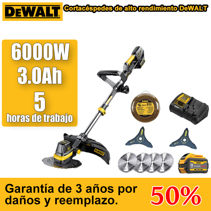 [DEWALT] Cortacésped de litio de alto rendimiento 6000W + batería de litio de 3.0Ah, se puede utilizar durante 5 horas con una sola carga.Accesorios: (batería de litio de 3.0Ah * 1 + cargador rápido * 1 + cuerda de corte * 1 + hoja de acero al manganeso * 2+hoja de doble filo*2)