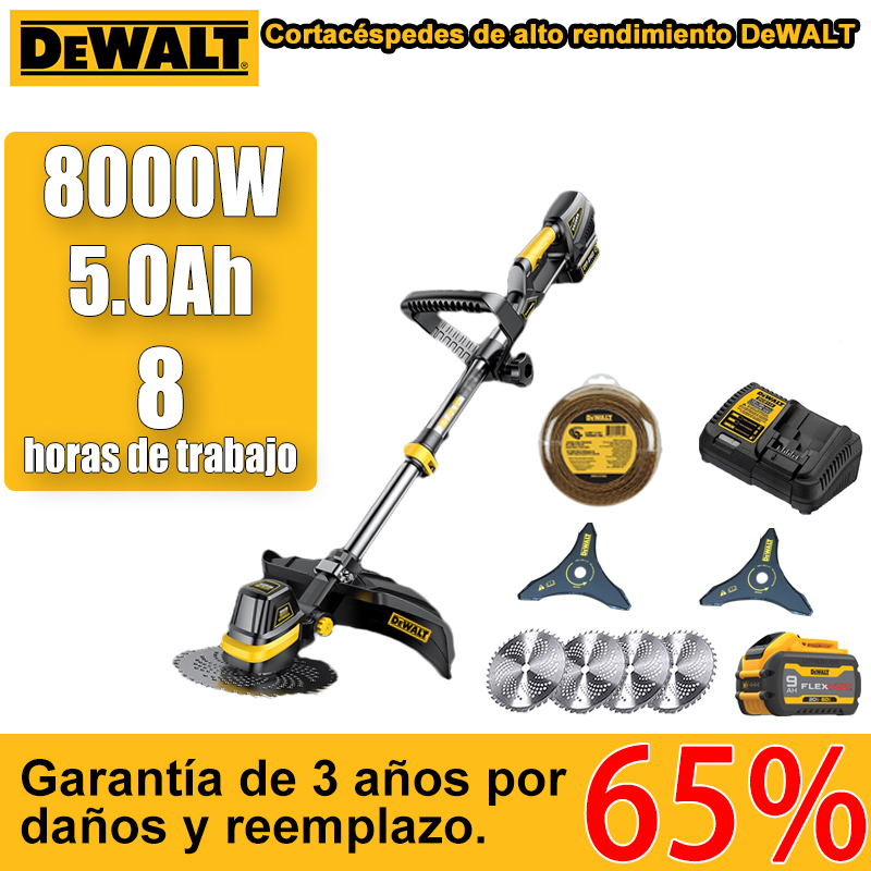 [DEWALT] Cortacésped eléctrico de litio de alto rendimiento + juego completo de accesorios + batería de litio de 8000W + 5.0Ah, que se puede utilizar durante 8 horas con una sola carga. Accesorios: (batería de litio de 5,0 Ah*1+cargador rápido*1+cuerda para cortar césped*1+hoja de acero al manganeso*4+hoja de doble filo*4)