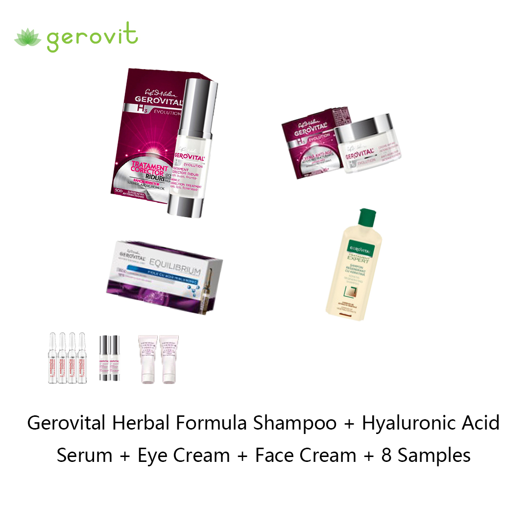 Gerovital Herbal Formula Shampoo + Hyaluronic AcidSerum + Eye Cream + Face Cream + 8 Samples